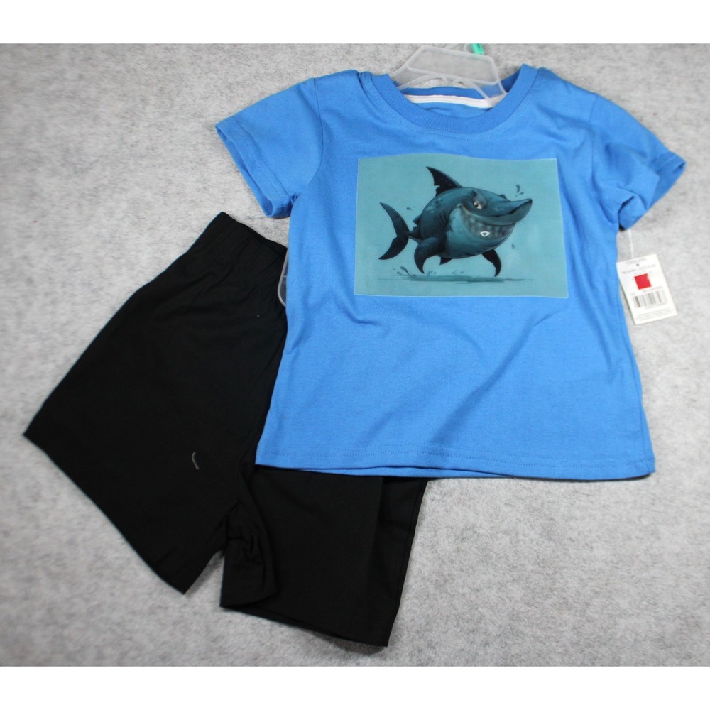 Boys shark Kidgets 2 pc shorts and shirt outfit size 3T blue and black